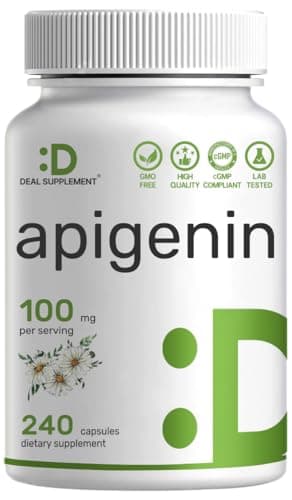 Apigenin, 100mg Per Serving, 240 Capsules – Raw Plant Extract from Chamomile Flower – Active Bioflavonoids & Antioxidants – Sleep & Relaxation Supplement – Non-GMO Capsule