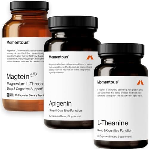 Momentous Magtein Magnesium L-Threonate 145mg, Apigenin Supplement, & L-Theanine Supplement - Supports Cognitive Function & Promotes Rest, Relaxation, & Focus - NSF Certified, GMO-Free, Gluten Free Capsule