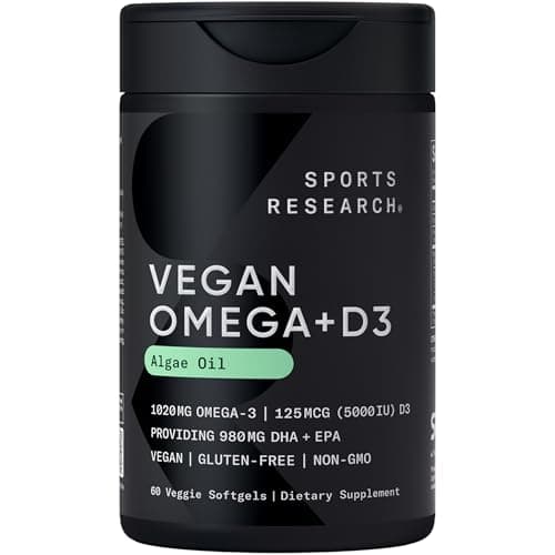Sports Research Vegan Omega-3 with Vitamin D3 Softgels (1020mg Omega-3 + 5000 IU D3, 60 Veggie Softgels) — view 1 of 5