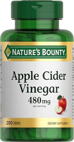 Nature's Bounty Apple Cider Vinegar 480mg Pills, Vegetarian Supplement Plant Based, 200 Tablets Capsule