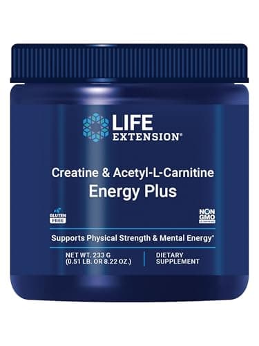 Life Extension Creatine Acetyl-L-Carnitine Energy Plus, Energy Support Supplement, creatine monohydrate, Acetyl-L-carnitine, Gluten-Free, Non-GMO, Vegetarian, 30 Servings Capsule