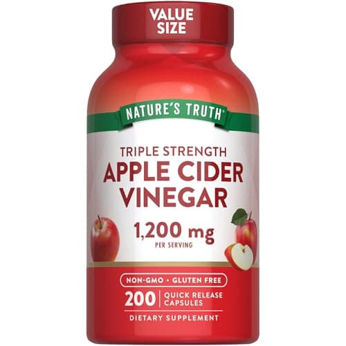 Nature's Truth Apple Cider Vinegar Capsules | 1200mg | 200 Pills | Extra Strength | Value Size | Non-GMO, Gluten Free Supplement Capsule