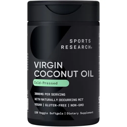 Sports Research Organic Coconut Oil Capsules 3000mg Vegan Softgel