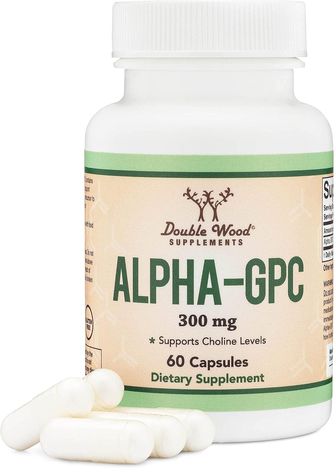 Alpha GPC Choline Brain Supplement for Acetylcholine (60 Count, 600mg Servings) Advanced Memory Formula, Focus and Brain Support, Focus Supplement (Manufactured in The USA) by Double Wood Capsule