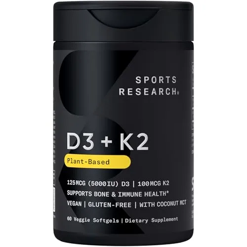 Sports Research Vitamin D3 + K2 (5000 IU) Softgel with coconut oil