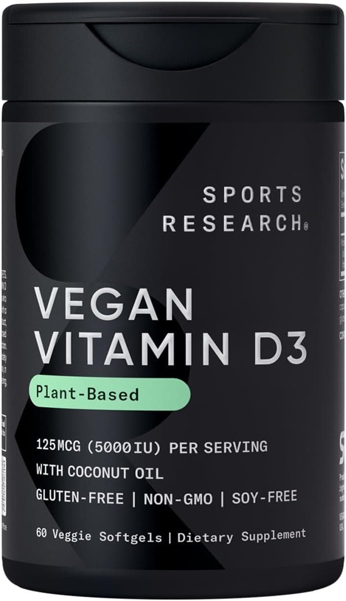 Sports Research Vegan Vitamin D3 5000IU with Coconut Oil Veggie Softgel