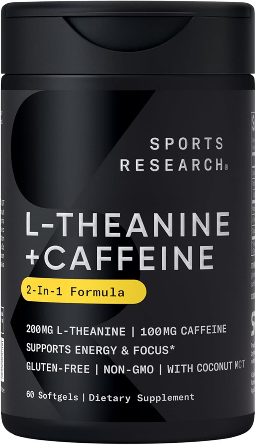 Sports Research L-Theanine with Caffeine & Coconut MCT Oil Liquid Softgel