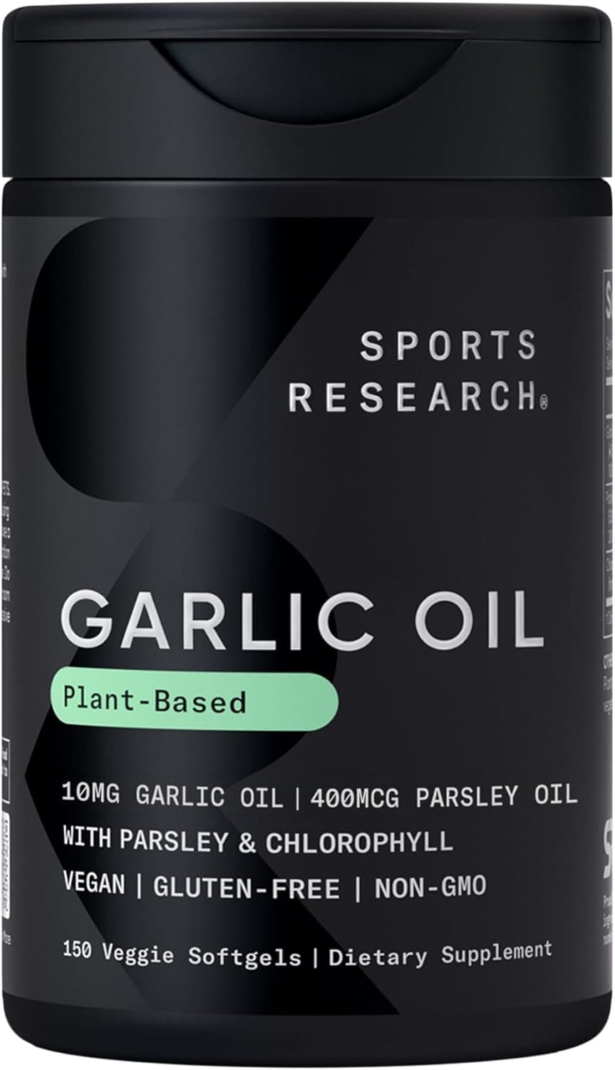 Sports Research Odorless Garlic Oil Pills with Parsley & Chlorophyll Plantgel Capsule (Vegan Softgel)