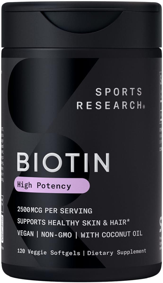 Sports Research Biotin 2500mcg with Organic Coconut Oil Plantgel Softgel (Vegan)