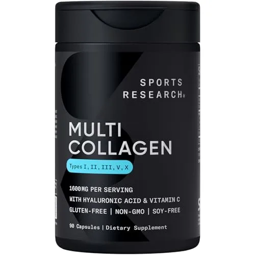 Sports Research Multi Collagen Pills (5 Types) with Hyaluronic Acid & Vitamin C Capsule