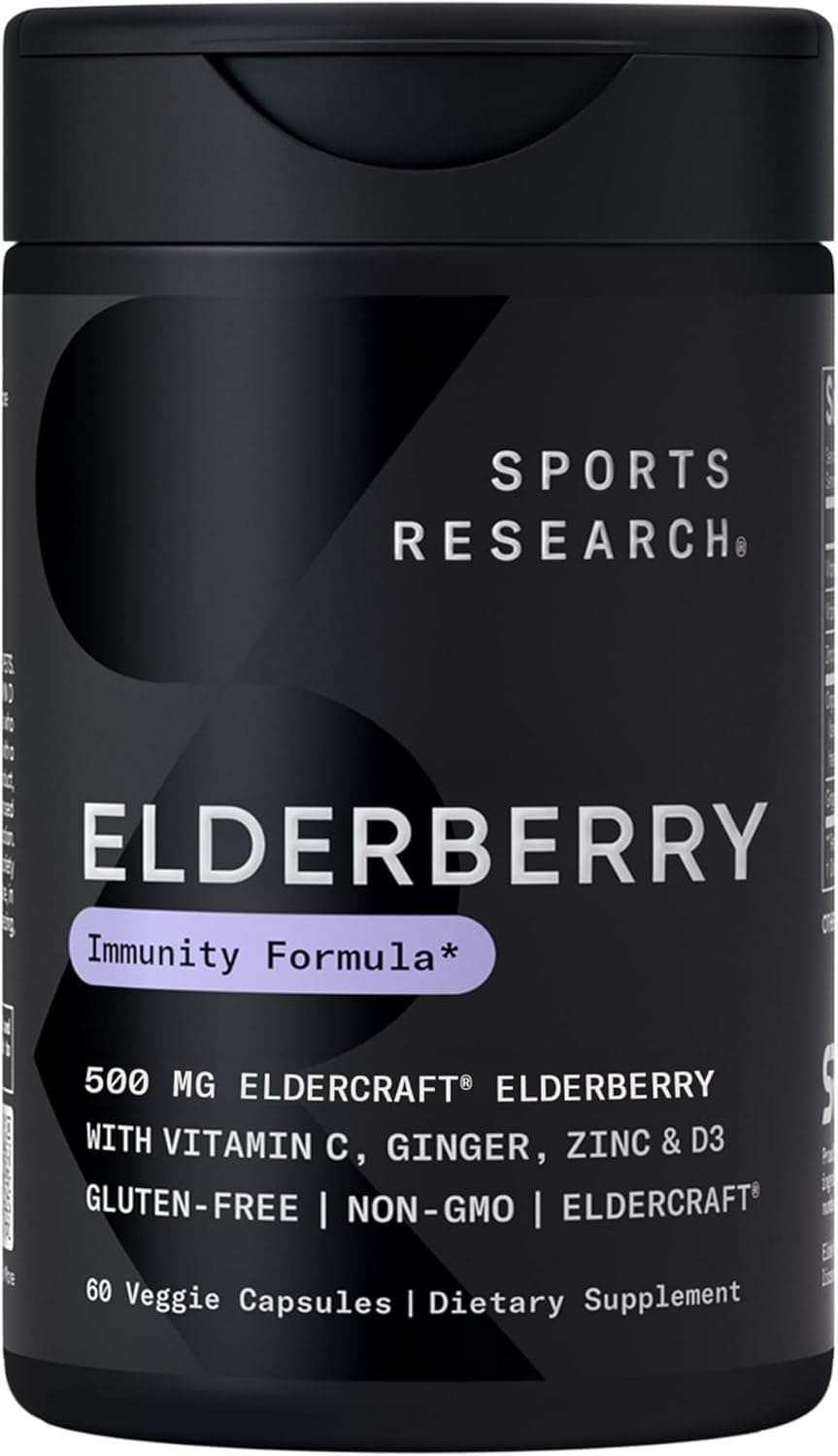 Sports Research Elderberry Immune Support (5-in-1 with Zinc, Ginger, Vitamin C & D3) Veggie Capsule