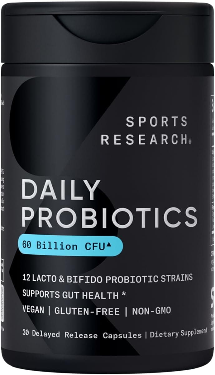 Sports Research Daily Probiotics 60 Billion CFU with Prebiotics Delayed-Release Veggie Capsule