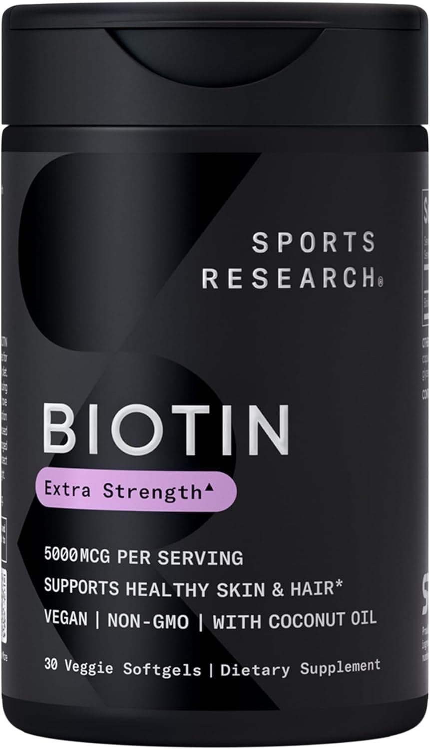 Sports Research Biotin 5,000mcg with Organic Coconut Oil (30 Veggie Softgels) Softgel