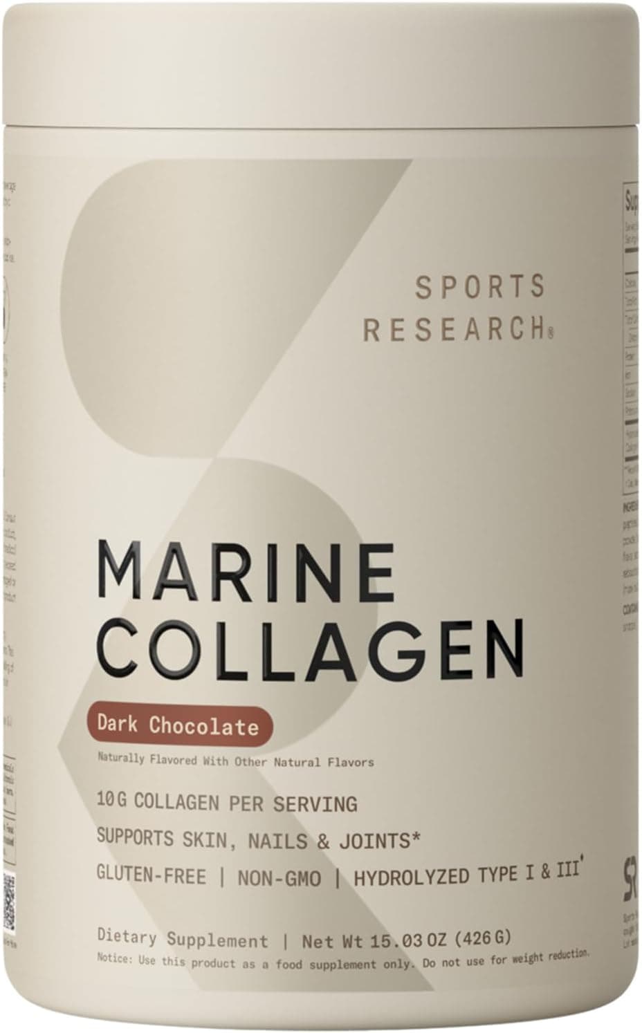 Sports Research Marine Collagen Peptides Dark Chocolate (15 Servings) Powder