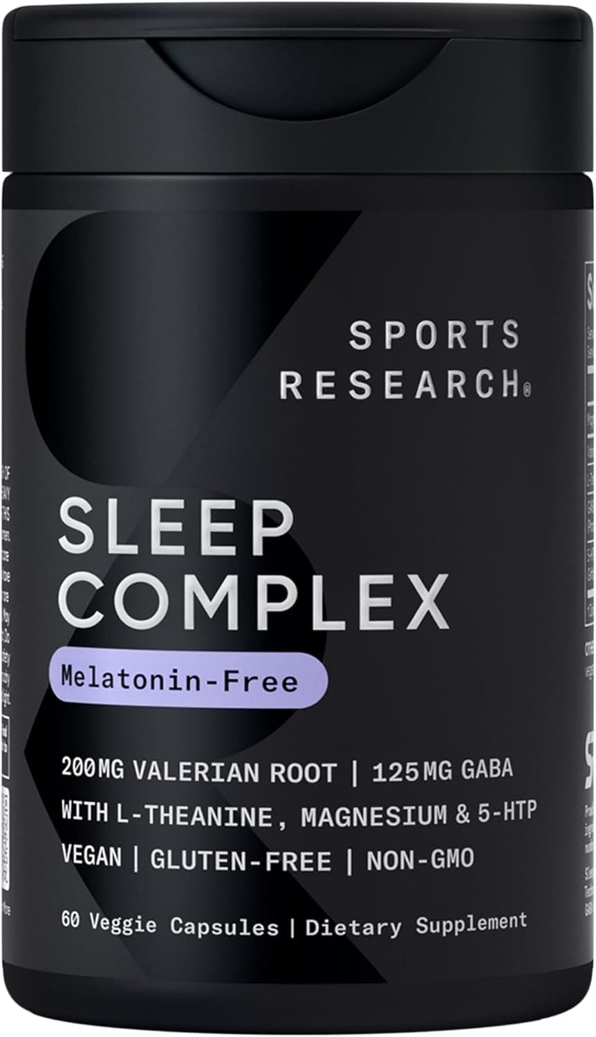 Sports Research® Sleep Complex- Melatonin-Free Vegan Capsules - with Valerian Root, GABA, L-Theanine, Magnesium & 5-HTP - 30 Servings Capsule