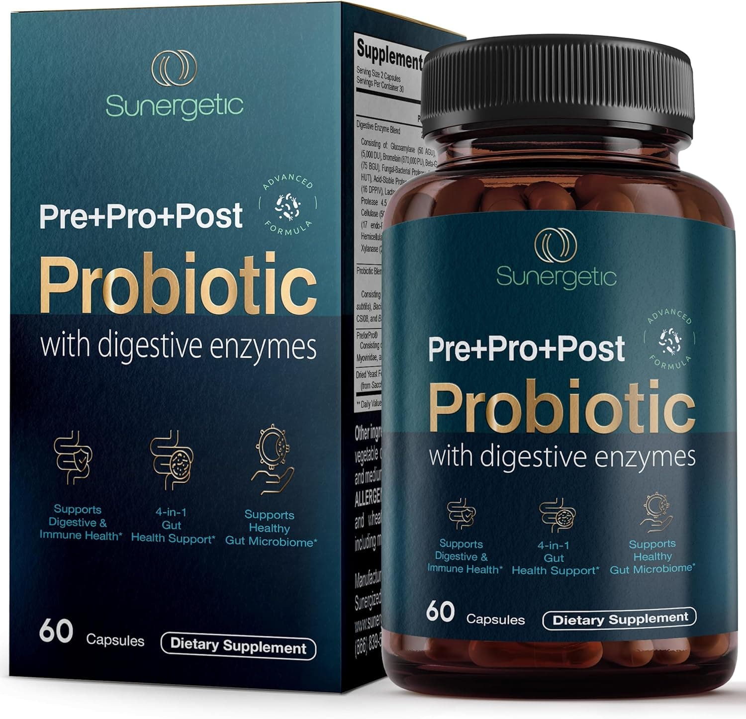 Sunergetic 4-in-1 Probiotic Prebiotic Postbiotic Enzymes Capsule