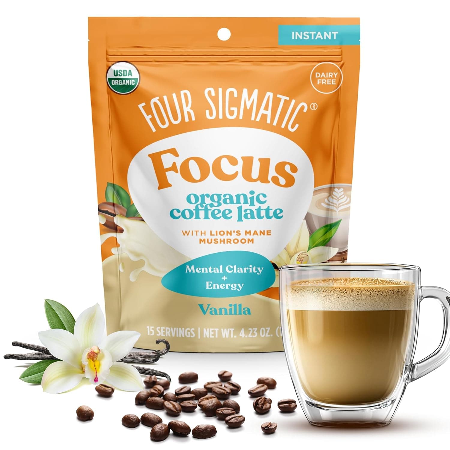 Four Sigmatic Vanilla Focus Latte Instant Latte Powder
