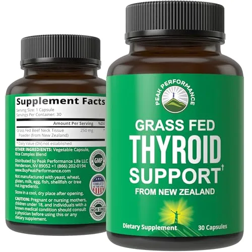 Peak Performance Raw Desiccated Thyroid Supplement. Grass Fed New Zealand Beef Neck & Thyroid Gland Capsule
