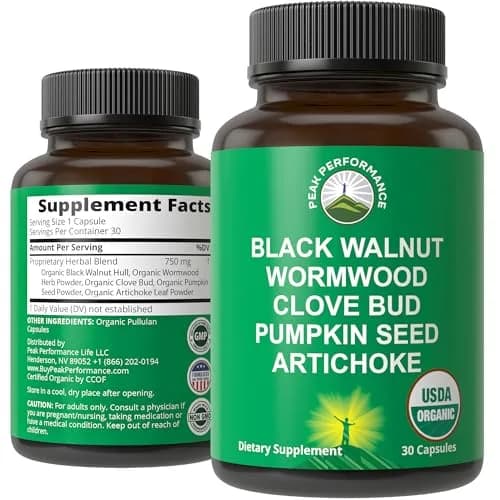 Peak Performance USDA Organic Wormwood Black Walnut Clove Cleanse Capsule