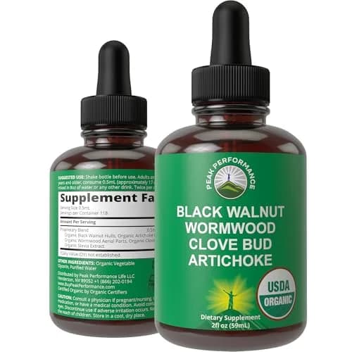 Peak Performance USDA Organic Wormwood Black Walnut Clove Drops Cleanse for Humans. Sugar Free Suppl Drop
