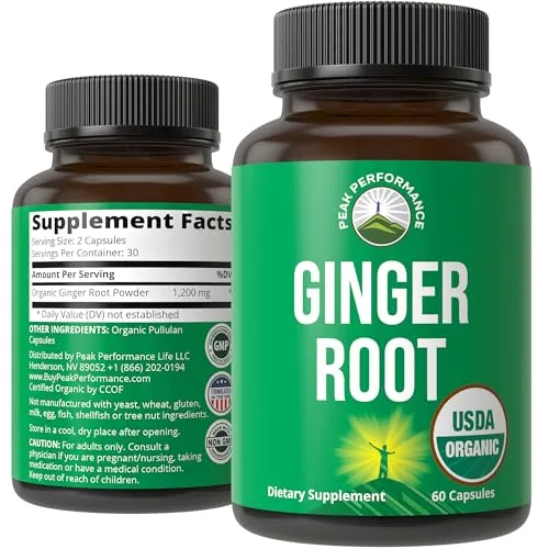 Peak Performance USDA Organic Ginger Root Capsules supplement product image 1 of 6