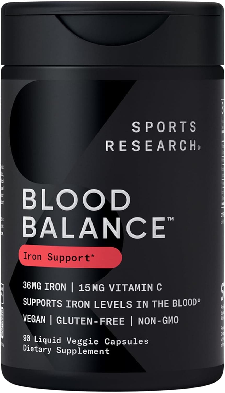 Sports Research Blood Balance Iron Supplement with Folate, B12 & Vitamin C Capsule