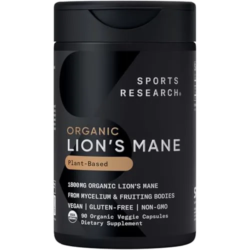 Sports Research Organic Lion's Mane 1800mg Vegan capsules