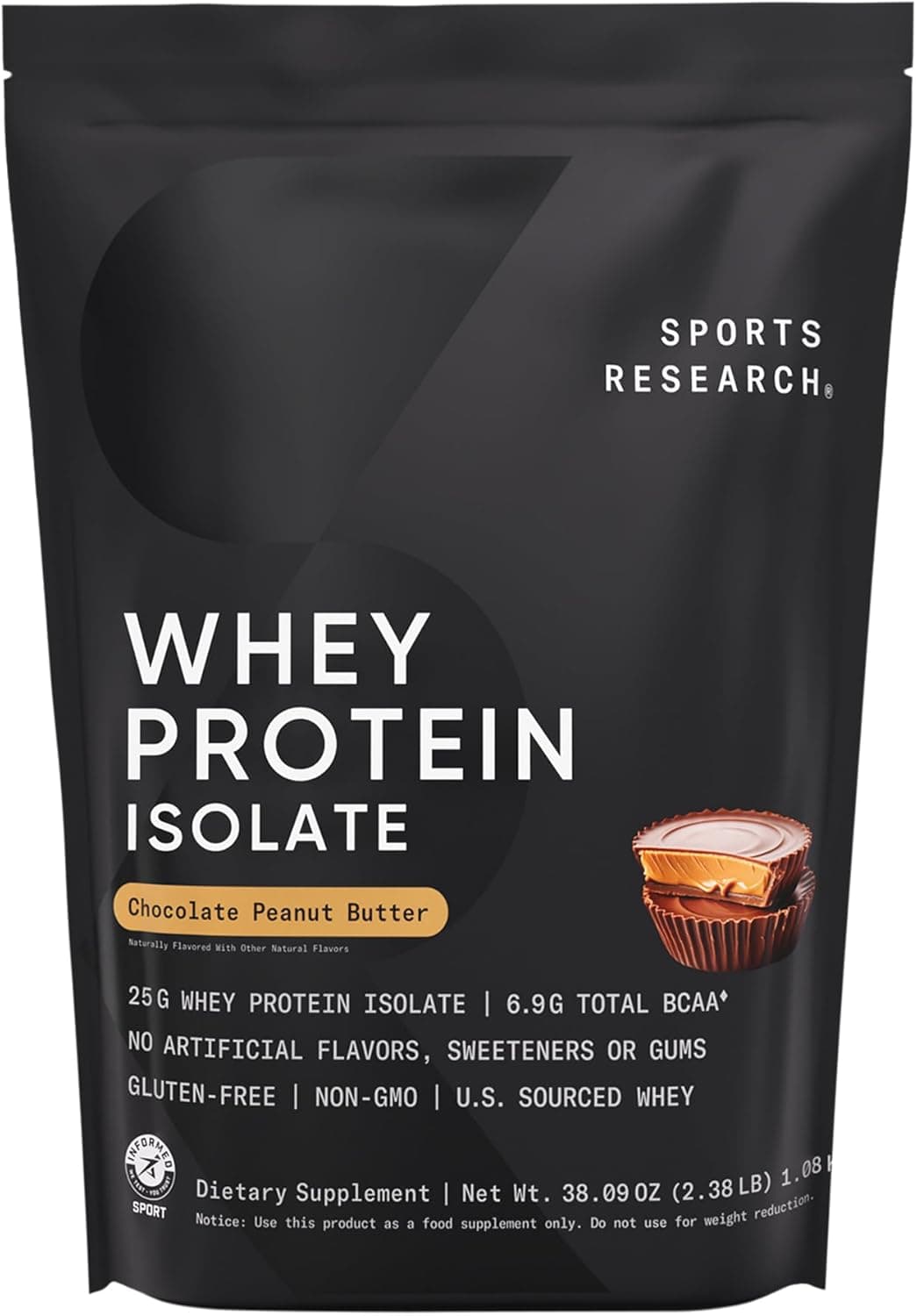 Sports Research 100% Whey Protein Isolate Chocolate Peanut Butter Powder