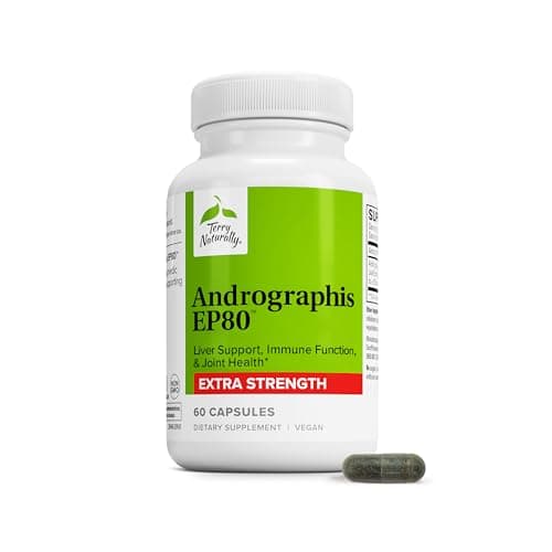 Terry Naturally Andrographis EP80 Extra Strength - Brain Health & Immune Support - Joint Health Supplement to Aid Mobility - Vegan Adaptogen Supplement for Energy & Liver Support - 60 Capsules — view 1 of 5