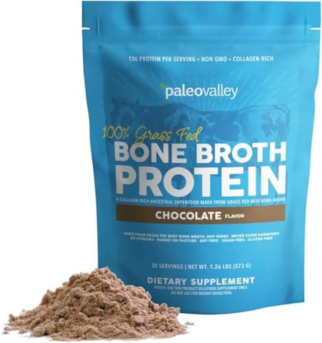 Paleovalley Grass Fed Bone Broth Protein Chocolate supplement product image 1 of 5
