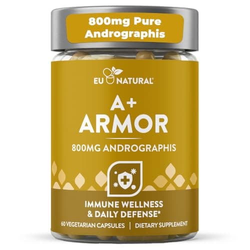 Eu Natural A+ Armor Andrographis Pure 800 Mg - Healthy Immune System Function, Physical Wellness, Potent Strength for Seasonal Protection - Full-Spectrum & Standardized - 60 Vegan… supplement product image 1 of 5