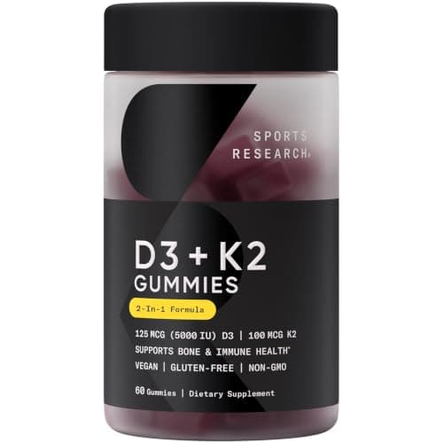 Sports Research Vegan Vitamin D3 + K2 Sugar-Free Gummies (5000 IU D3 + 100mcg MK-7, 60 Count) supplement product image 1 of 5