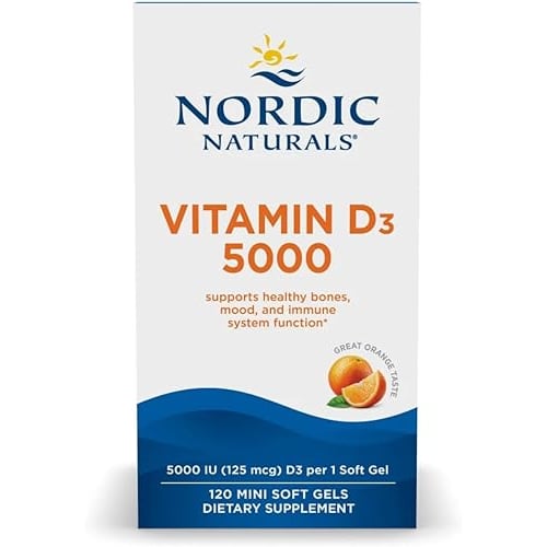 Nordic Naturals Vitamin D3 5000, Orange - 120 Mini Soft Gels - 5000 IU Vitamin D3 - Supports Healthy
