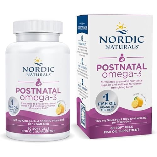 Nordic Naturals Postnatal Omega-3, Lemon - 60 Soft Gels - 1120 Total Omega-3 + 1000 IU Vitamin D3 - 