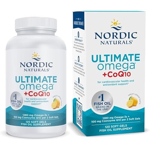 Nordic Naturals Ultimate Omega + CoQ10, Lemon - 120 Soft Gels - 1280 mg Omega-3 + 100 mg CoQ10 - Hea