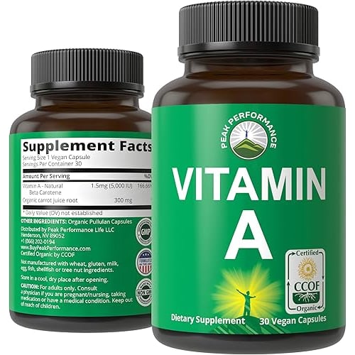 Peak Performance Certified Organic Vitamin A 5000 IU Supplement Capsules - High Potency Vitamins - f