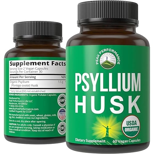Peak Performance USDA Organic Psyllium Husk Vegan Capsules Made with Seed - Fiber Supplement for Gut