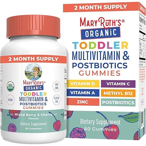 Mary Ruth's MaryRuth Organics Toddler Multivitamin Gummies + Postbiotics | USDA Organic | Vitamins f